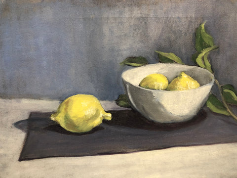 Lemons in a white bowl - greetings card